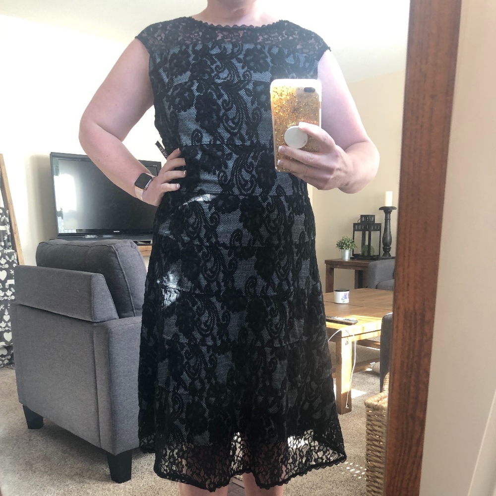 NY & COMPANY Little Black Lace Fit and Flair Dress